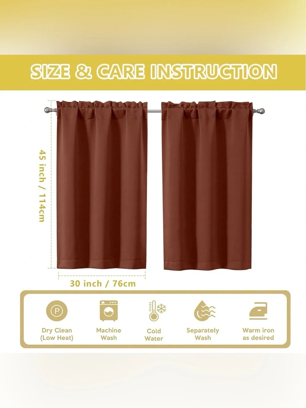 OWENIE Terracotta Blackout Curtains 2 Panels 30x45 Rod Pocket